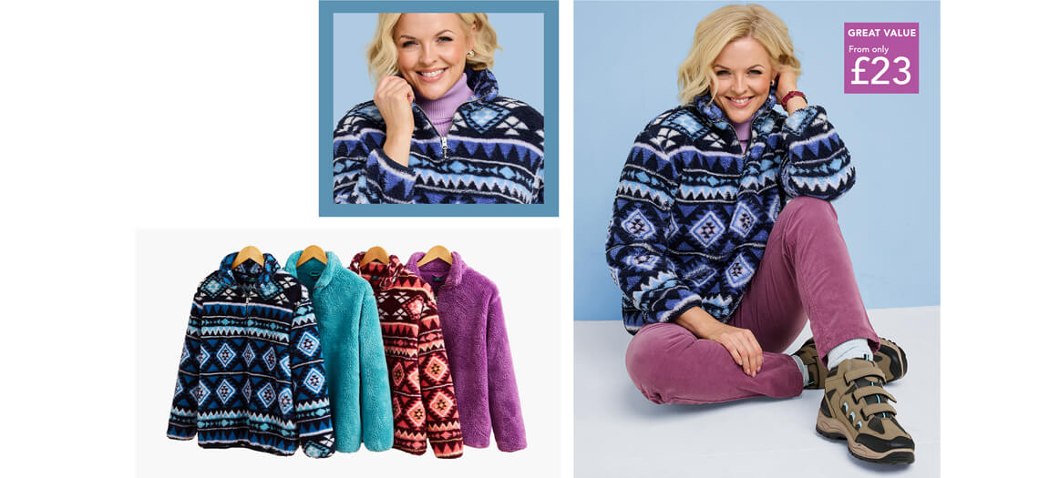 Half Zip Print Fleece Top